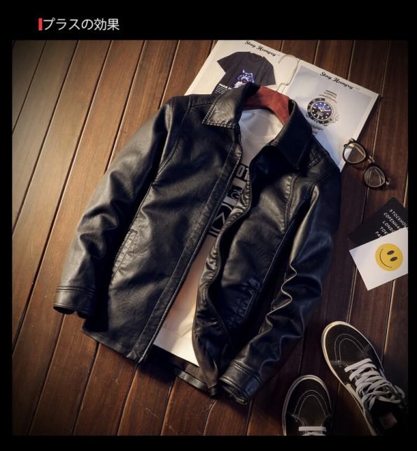 Motorcycle Men Long Sleeve PU Leather Jacket