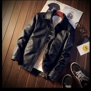 Motorcycle Men Long Sleeve Leather Jacket