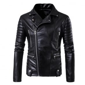 PU Leather Slash Zipper Jacket For Men