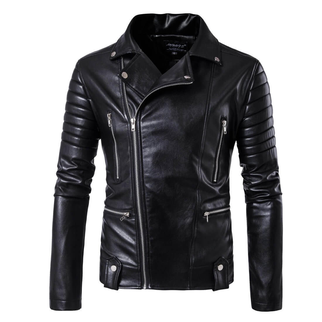 Motorcycle PU Leather Slash Zipper Jacket For Men Slash Zipper - AliWheels