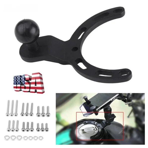 Adjustable Motorcycle Tank Cap Phone Mount Bracket Holder with Accessories Black