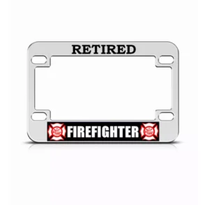 Retired Firefighter Chrome License Plate Frame for Motorcycles and Bikes