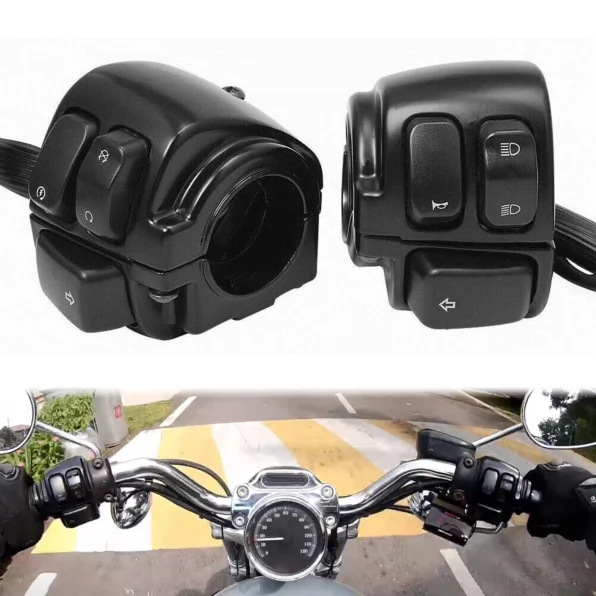 Black 1 Inch Motorcycle Handlebar Control Switches with Wiring Harness Kit for Harley
