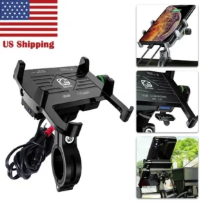 Black Motorcycle Handlebar Phone Holder Mount with USB Charger GPS Accessories