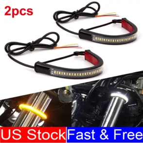 Motorcycle Amber White LED Fork Turn Signal Indicators Blinkers Light Strips