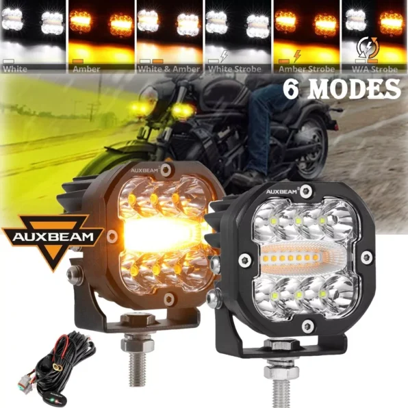 Motorcycle LED Spot Light Headlight Driving Auxiliary Fog Lamp Yellow White