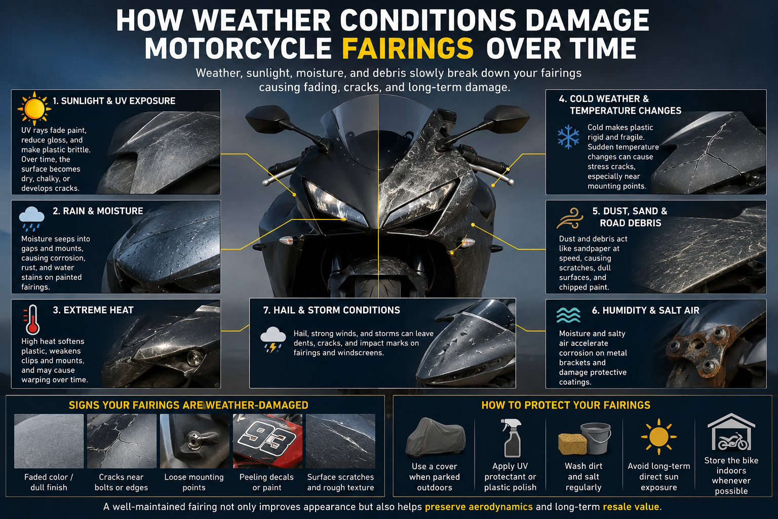 How Weather Conditions Damage Motorcycle Fairings Over Time?