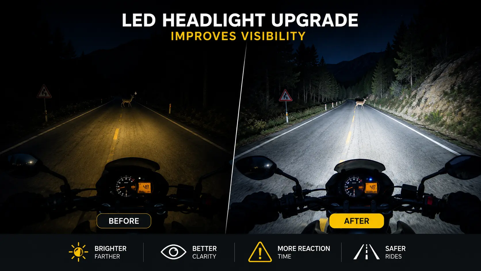 Difference after upgrading motorcycle LED headlight