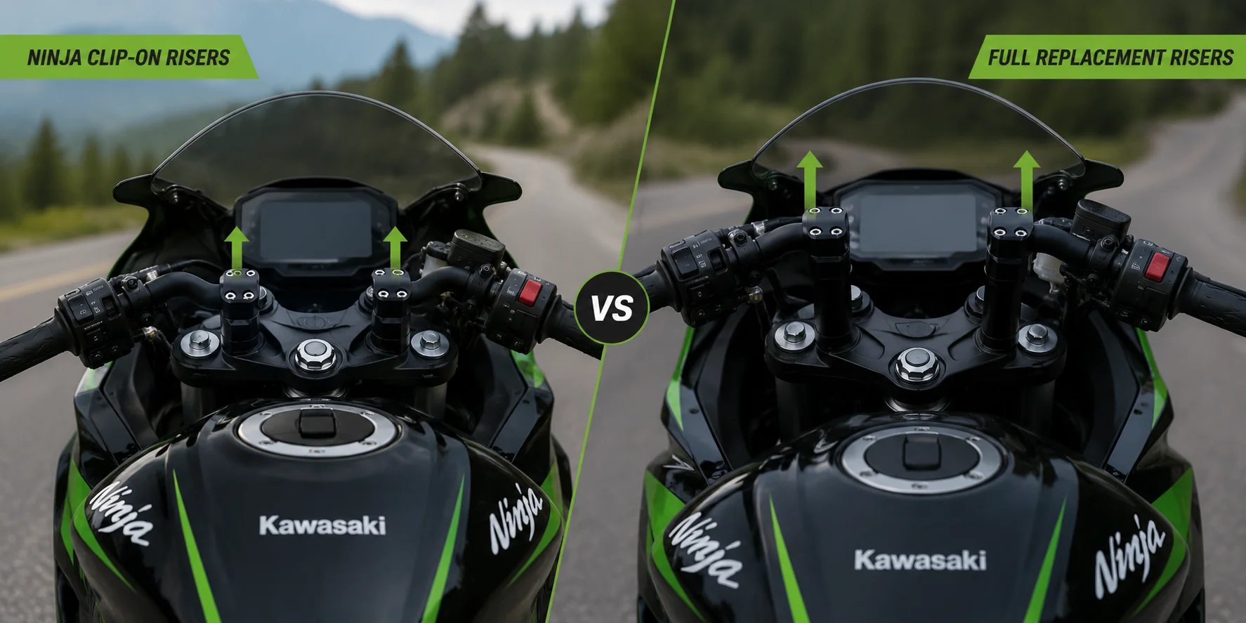 Ninja clip-on risers vs full replacement risers comparison