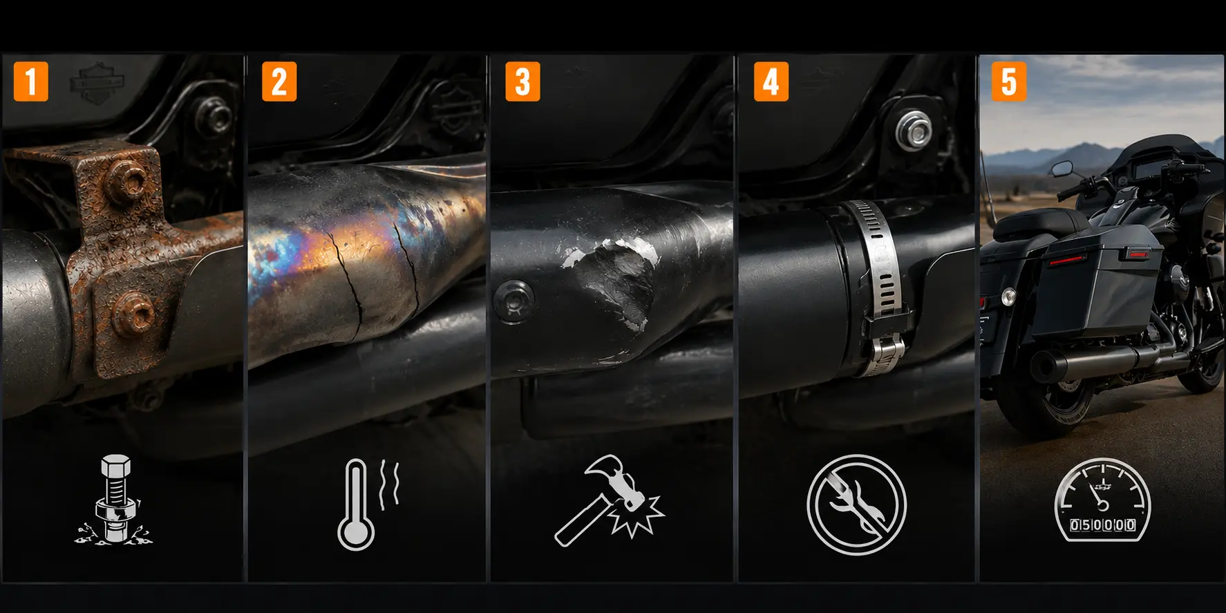 harley road glide fltrx exhaust heat shield failure causes