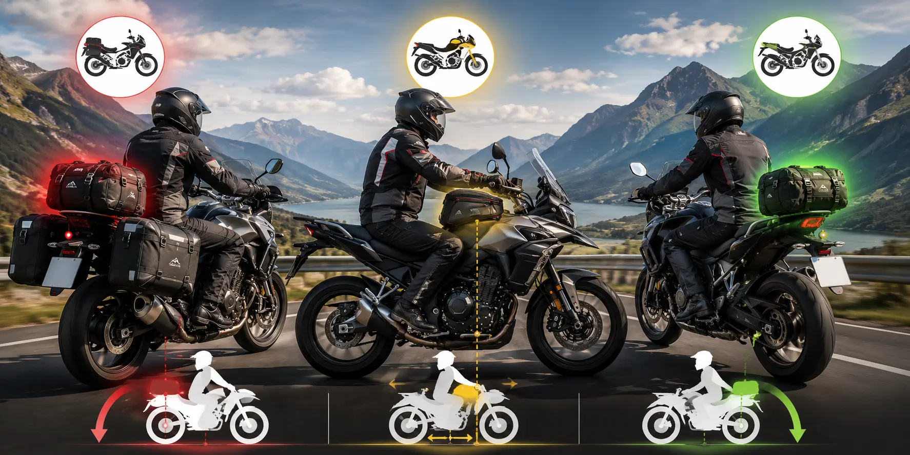 Motorcycle luggage weight placement comparison