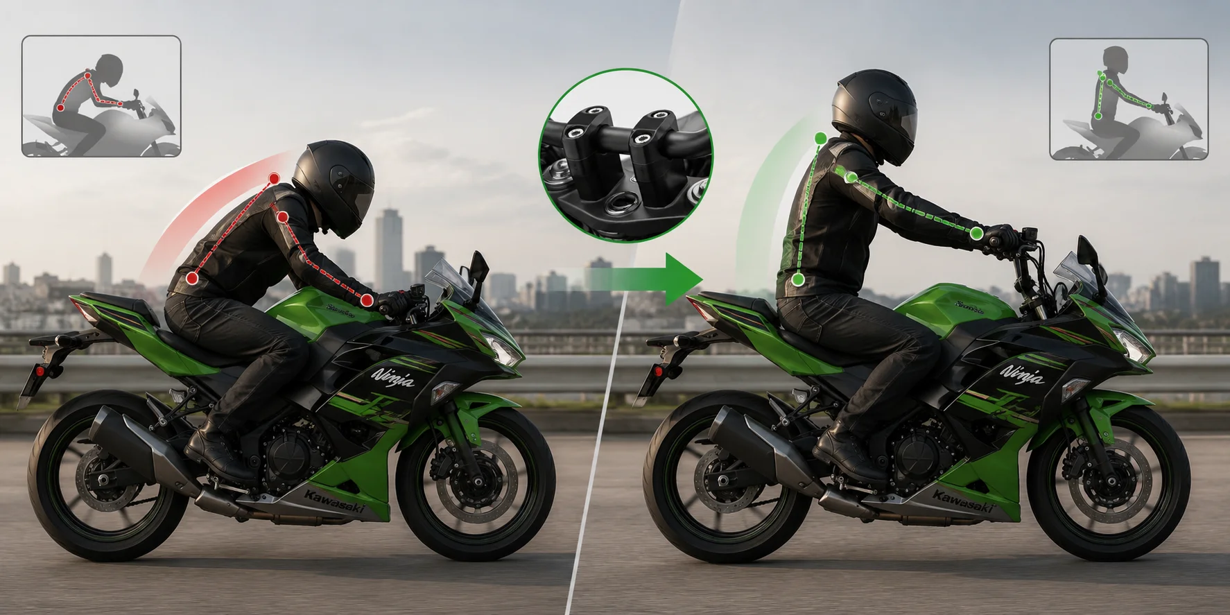 Kawasaki Ninja handlebar riser improving rider posture
