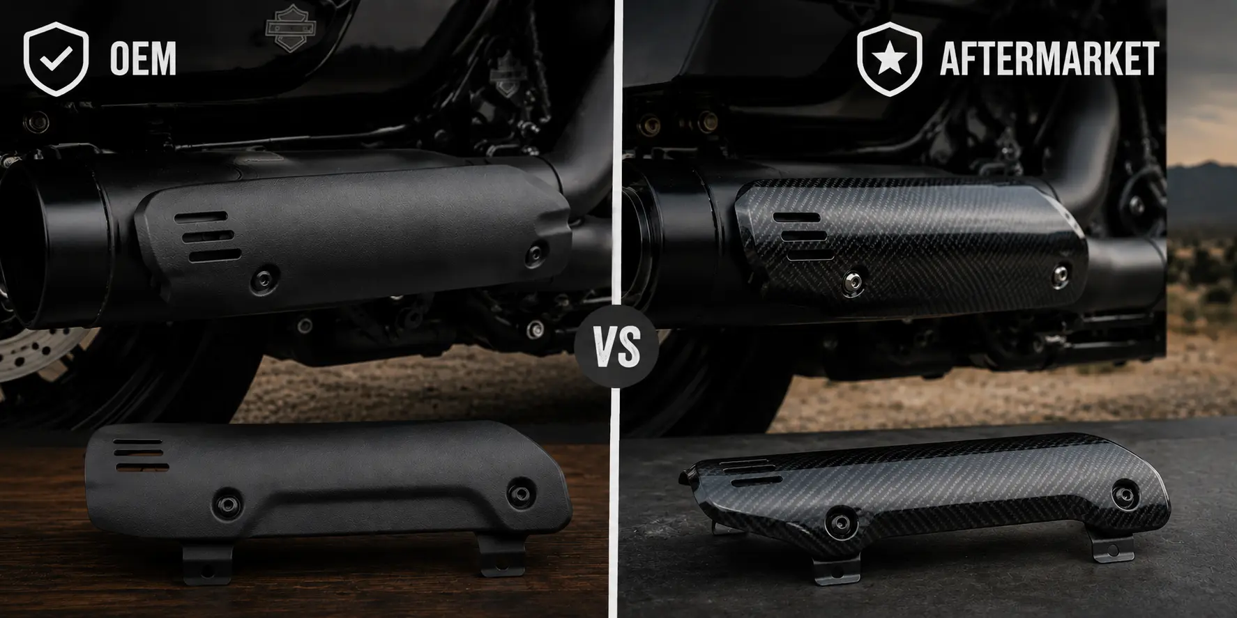 OEM vs aftermarket heat shield comparison for Harley FLTRX 2018–2023.