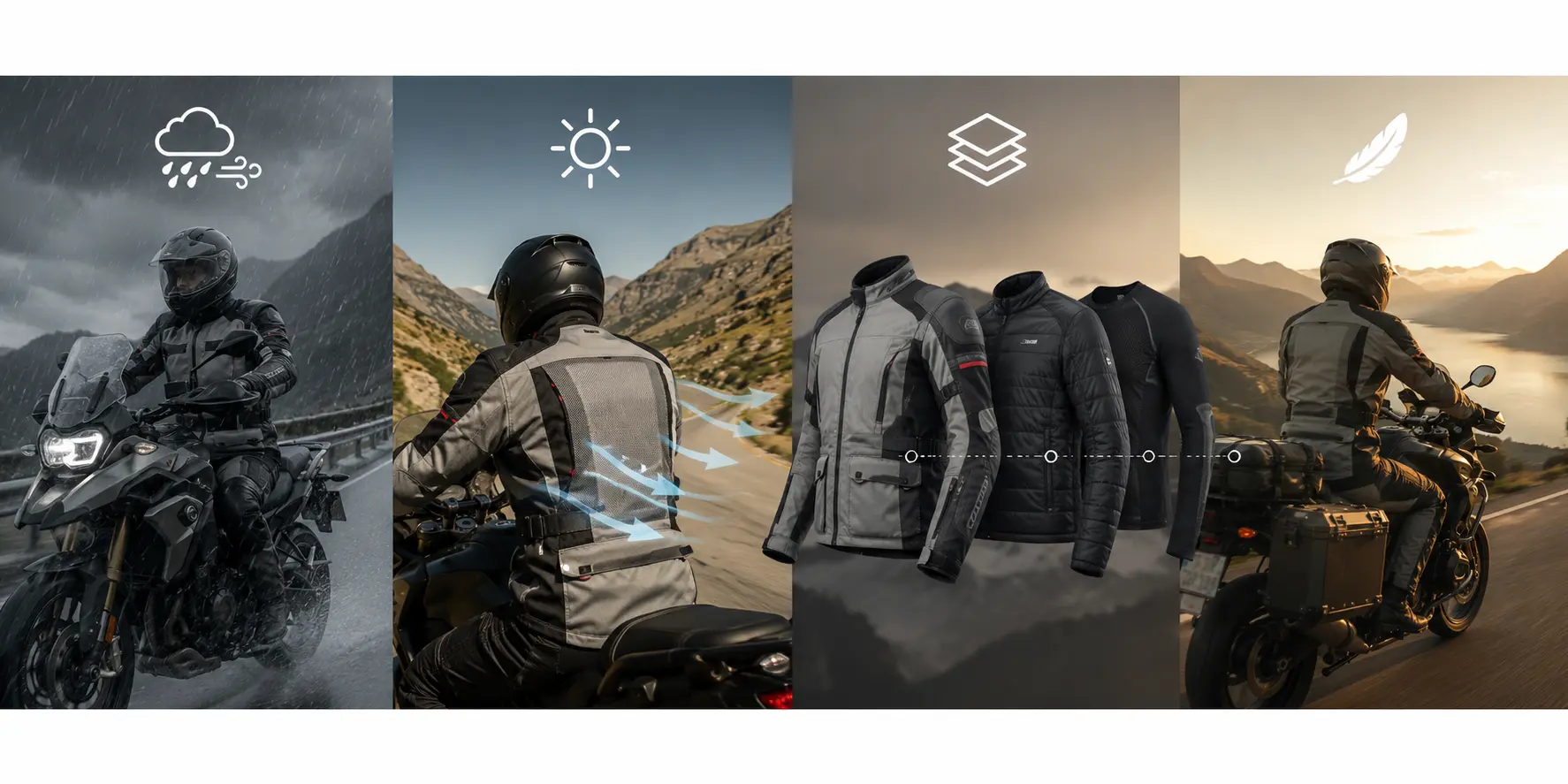 Textile motorcycle jacket in all-weather riding
