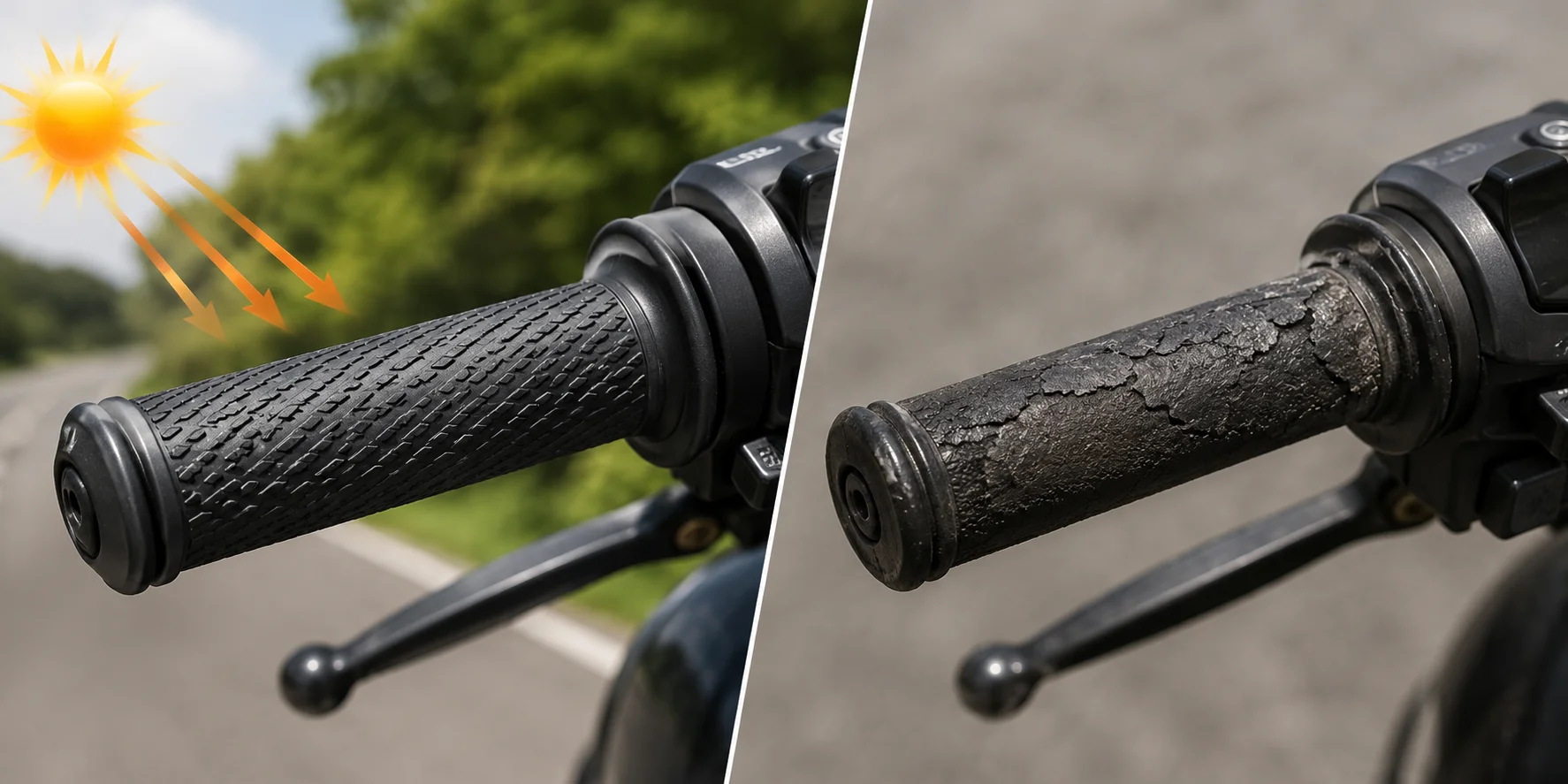 UV-damaged motorcycle grip comparison
