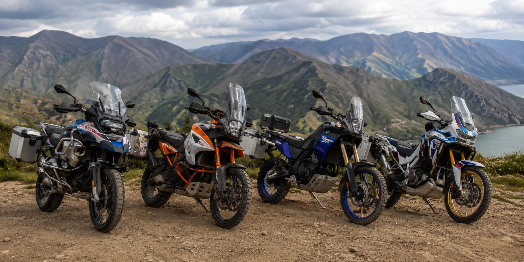 Adventure motorcycles on an off-road trail