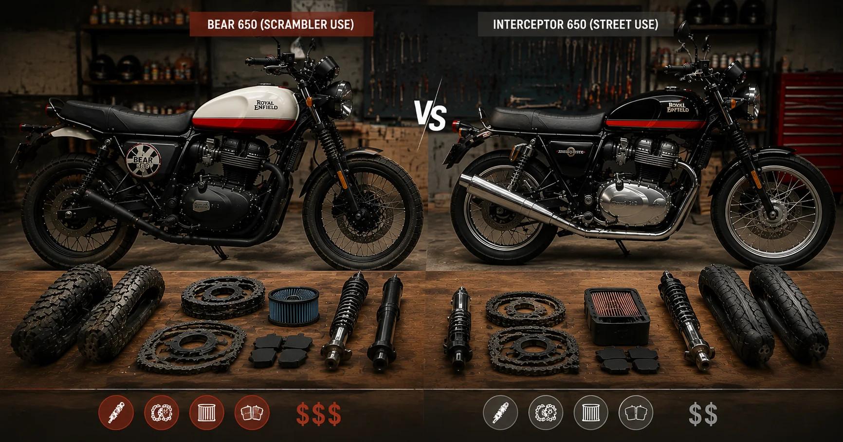Bear 650 vs Interceptor parts cost comparison