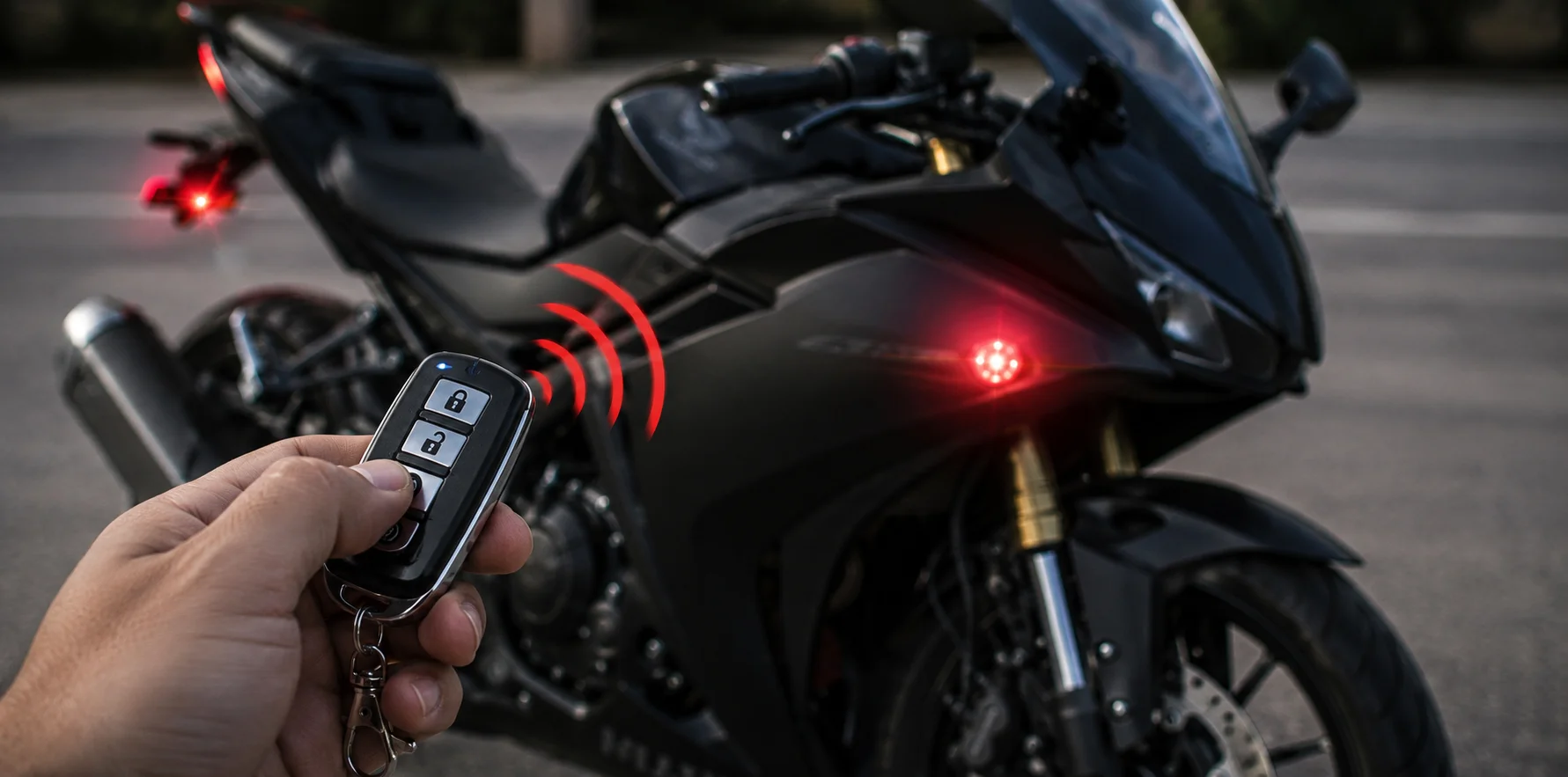 Motorcycle alarm system with remote
