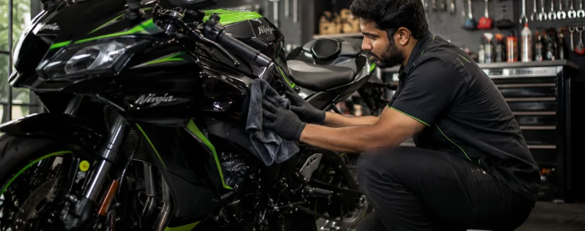 Cleaning a motorcycle