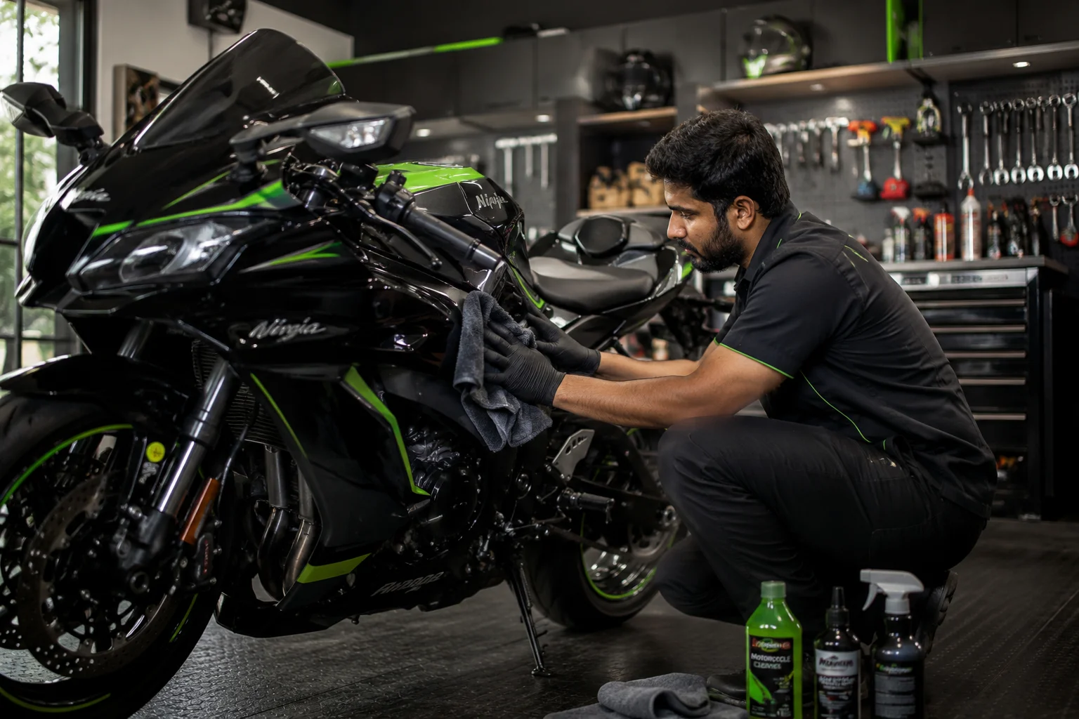 Cleaning a motorcycle