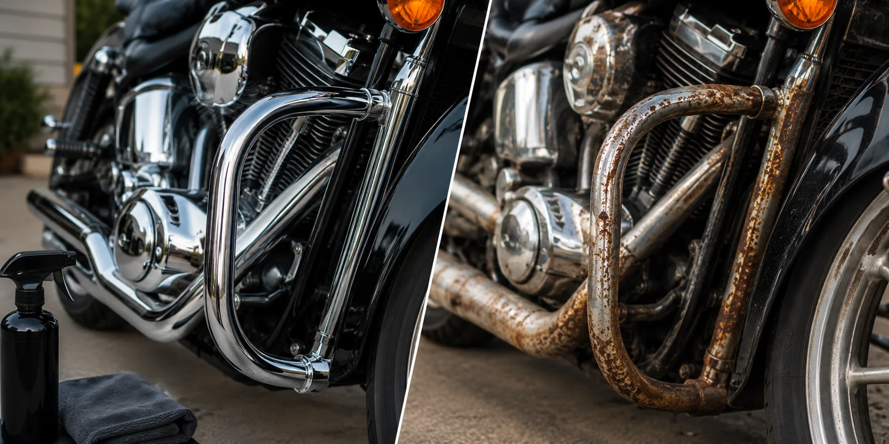 Protected vs rusted motorcycle chrome parts
