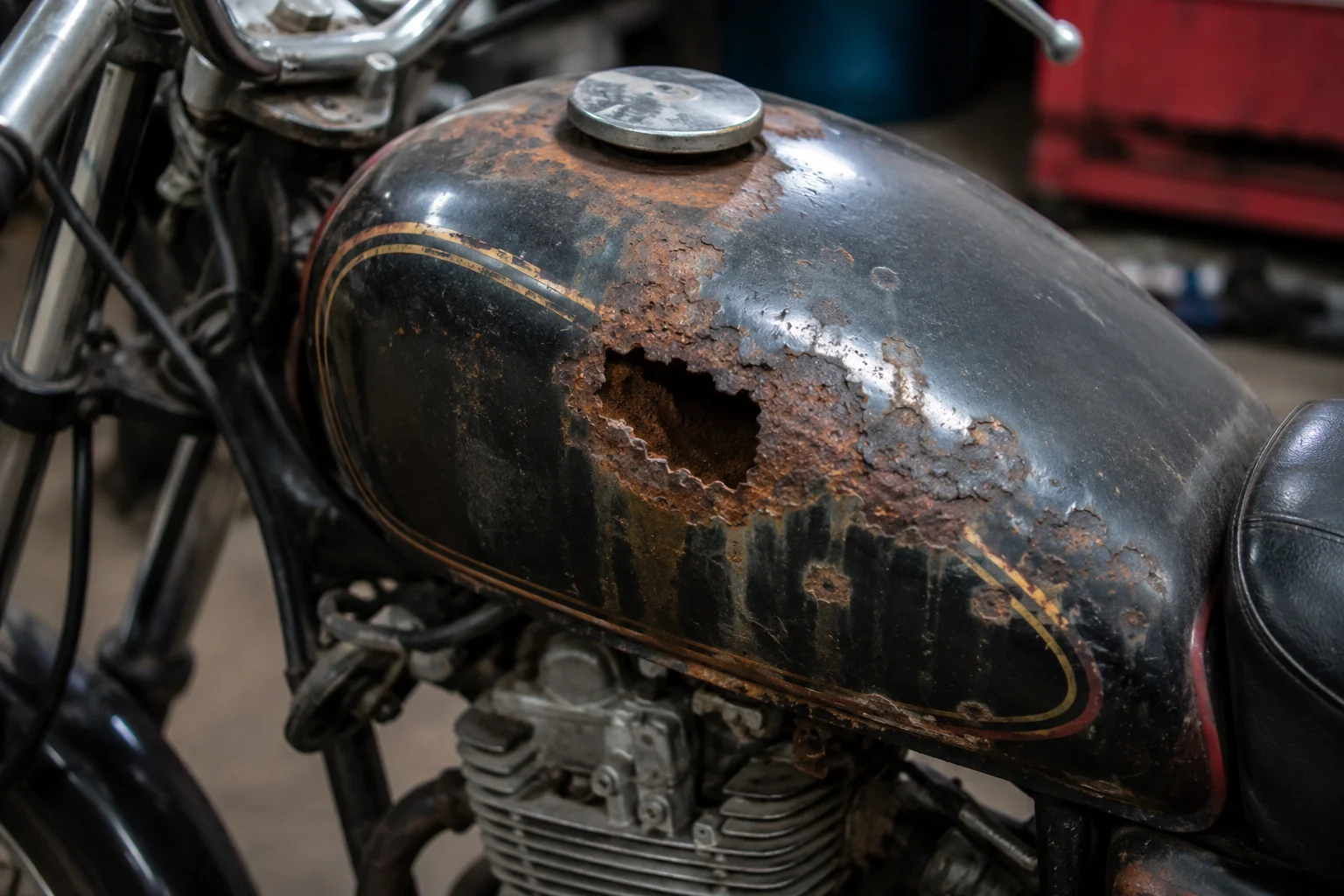 Rusty motorcycle fuel tank