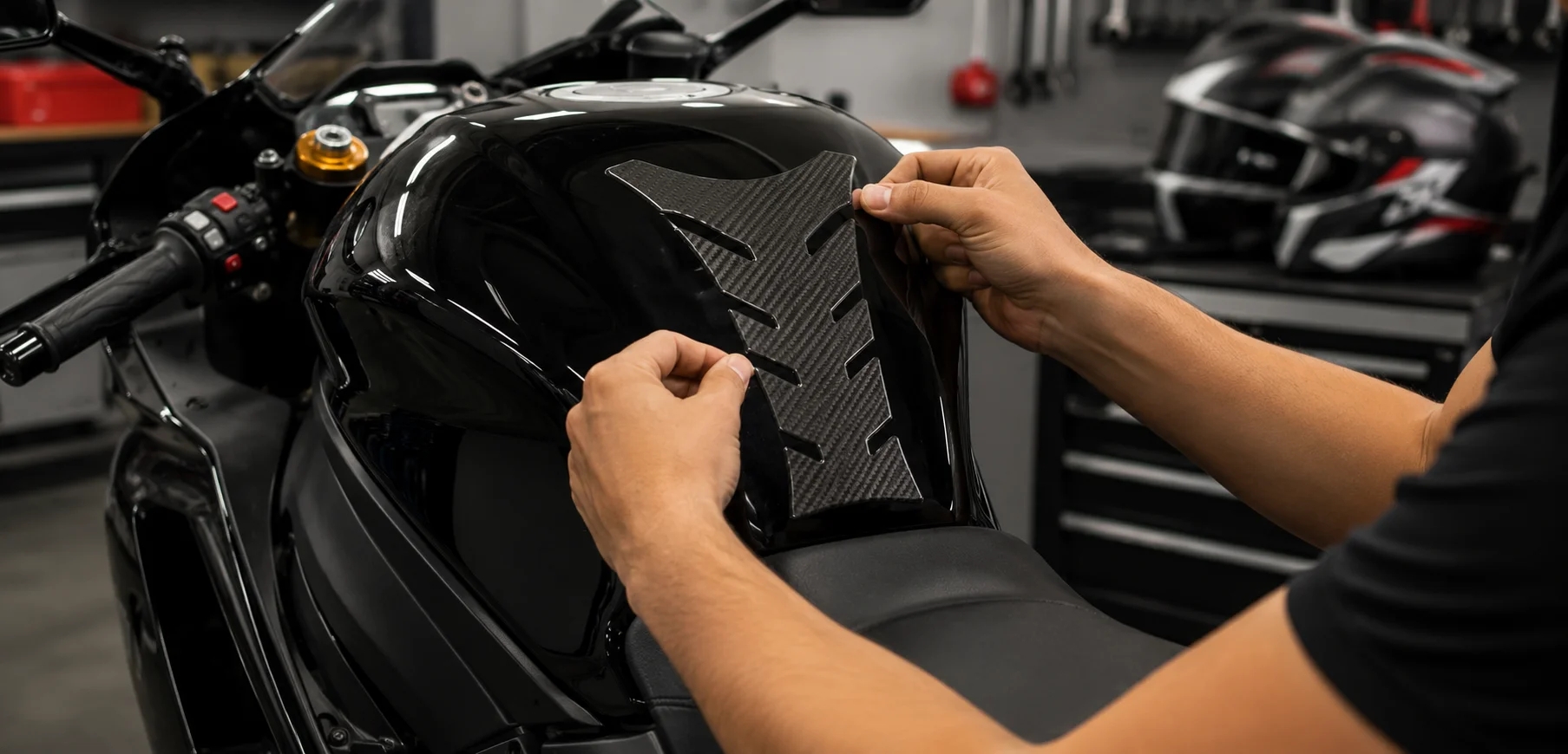Installing a motorcycle tank pad