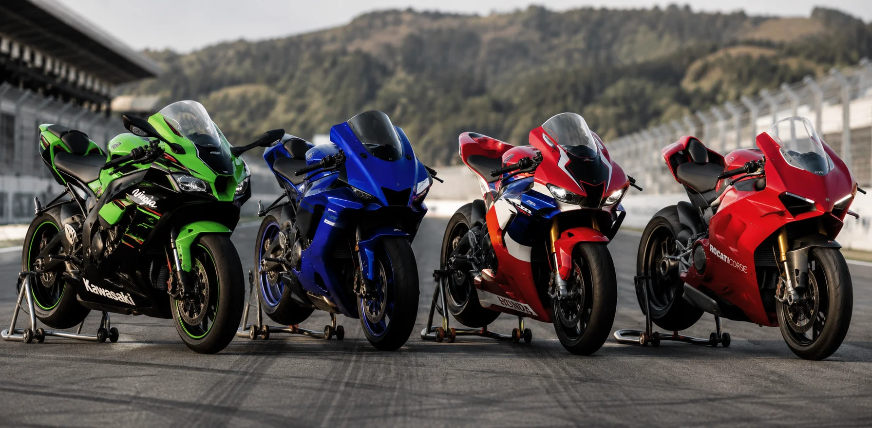 Sport motorcycles on a racetrack