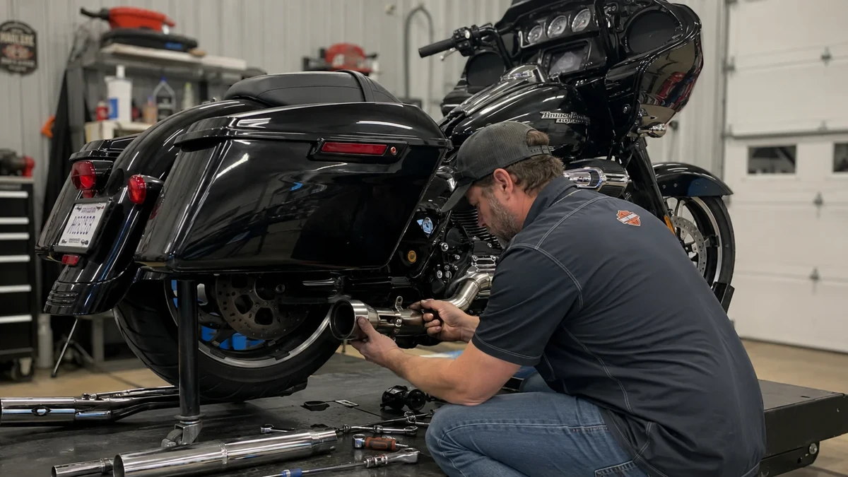 Harley touring exhaust installation