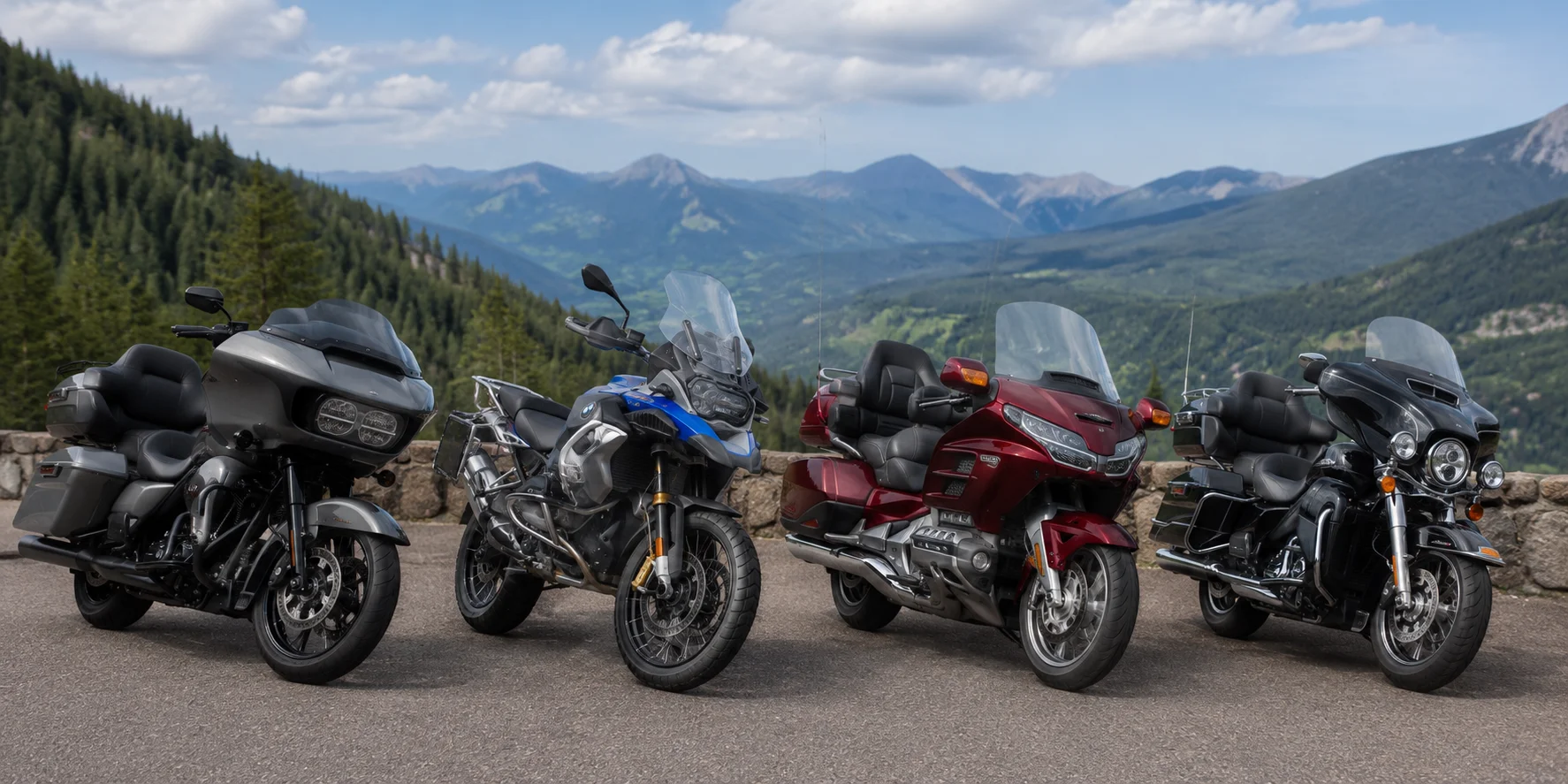Touring motorcycles on a mountain road