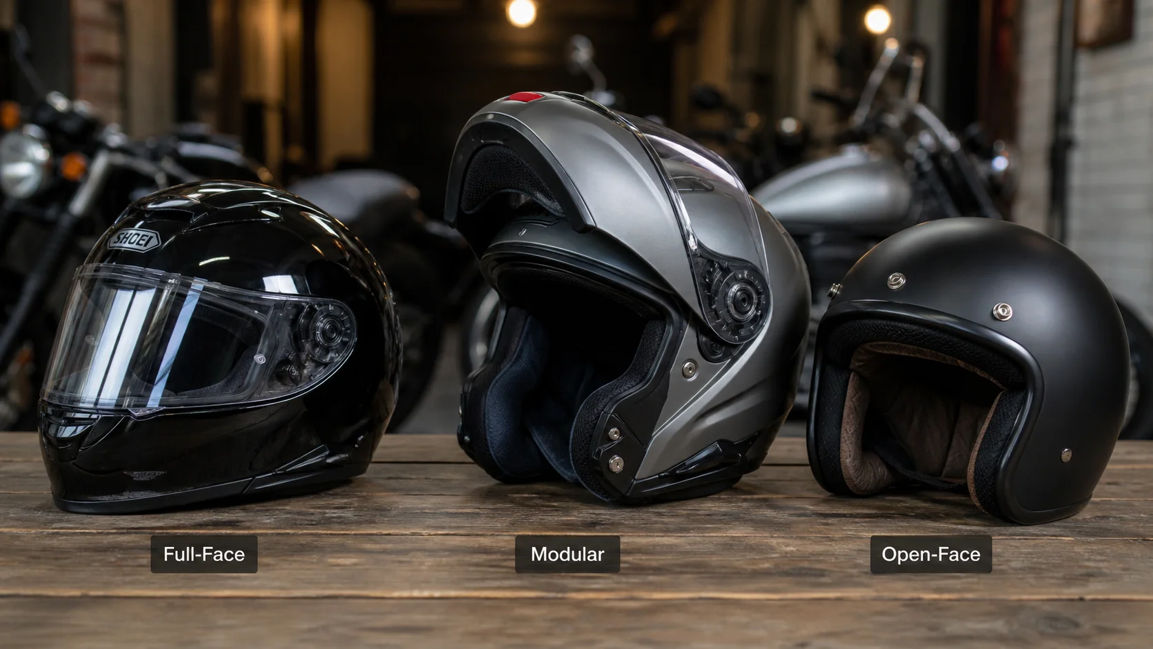 Full-face, modular, and open-face helmets