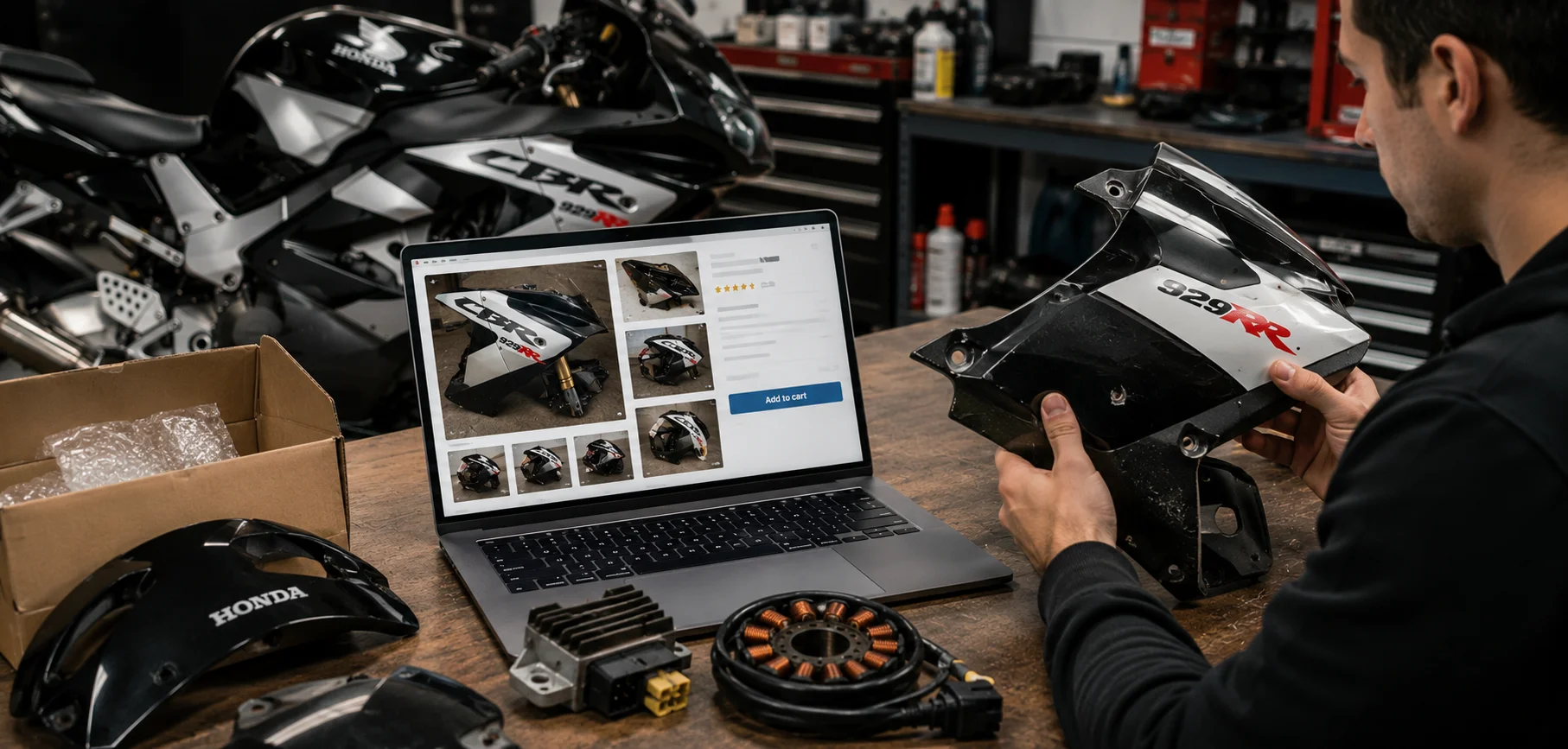 Used Honda CBR929RR parts inspection