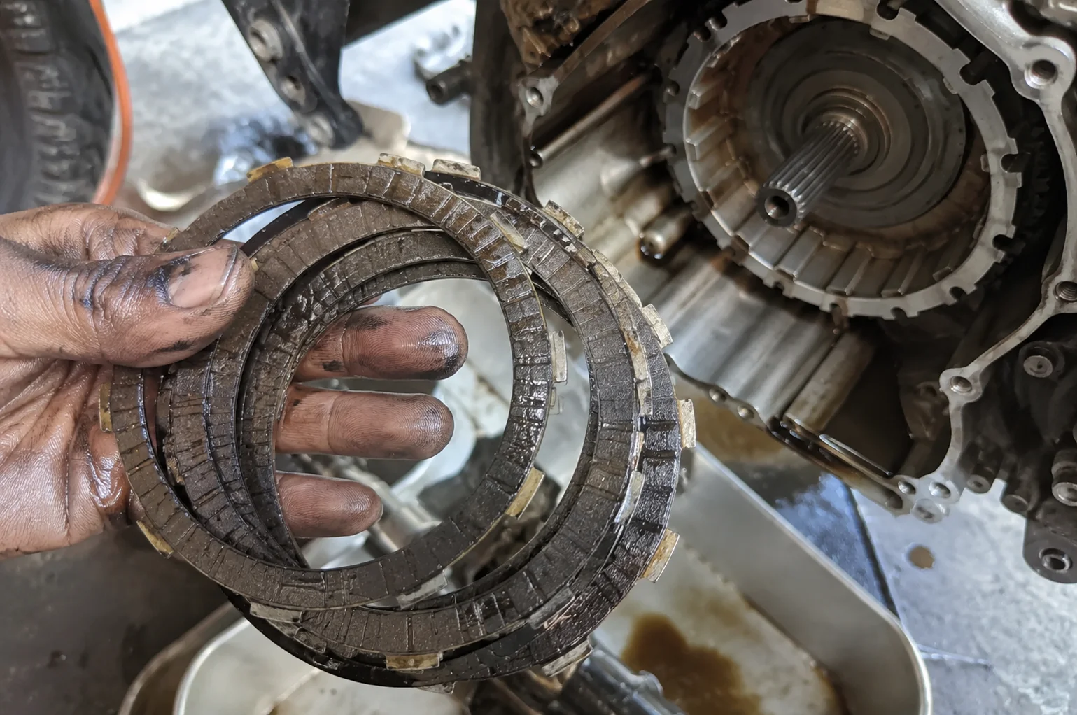 Worn motorcycle clutch plates