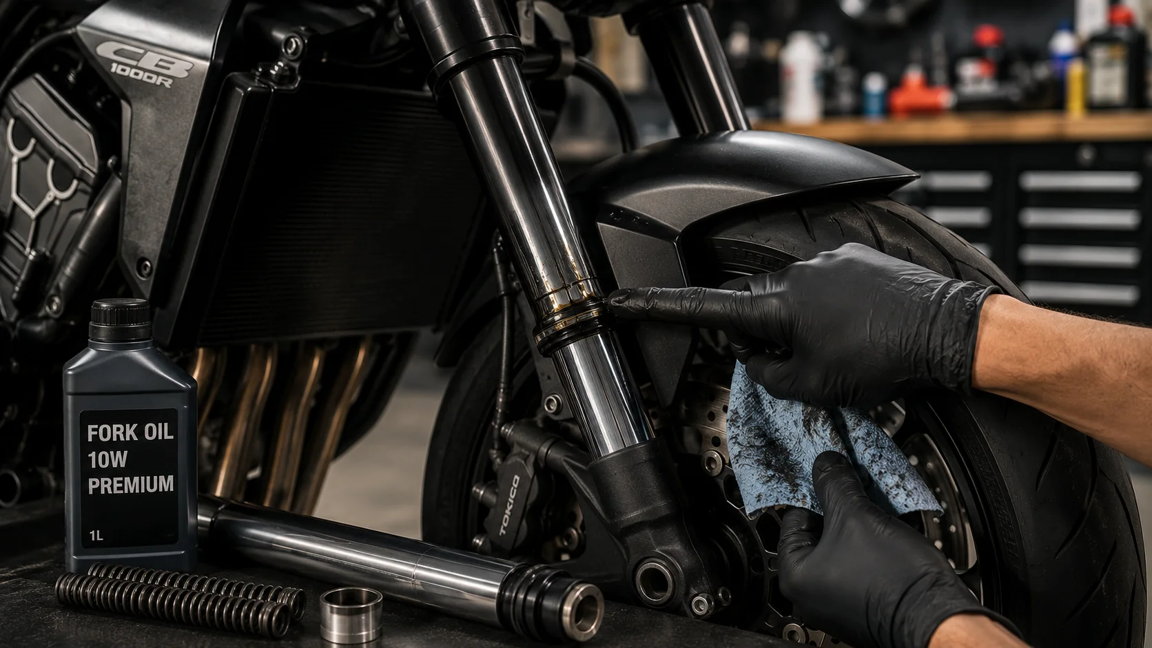 Honda CB1000R fork seal inspection and maintenance
