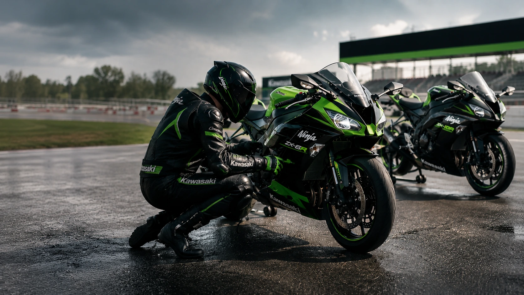 Kawasaki Ninja ZX-6R and ZX-10R on racetrack