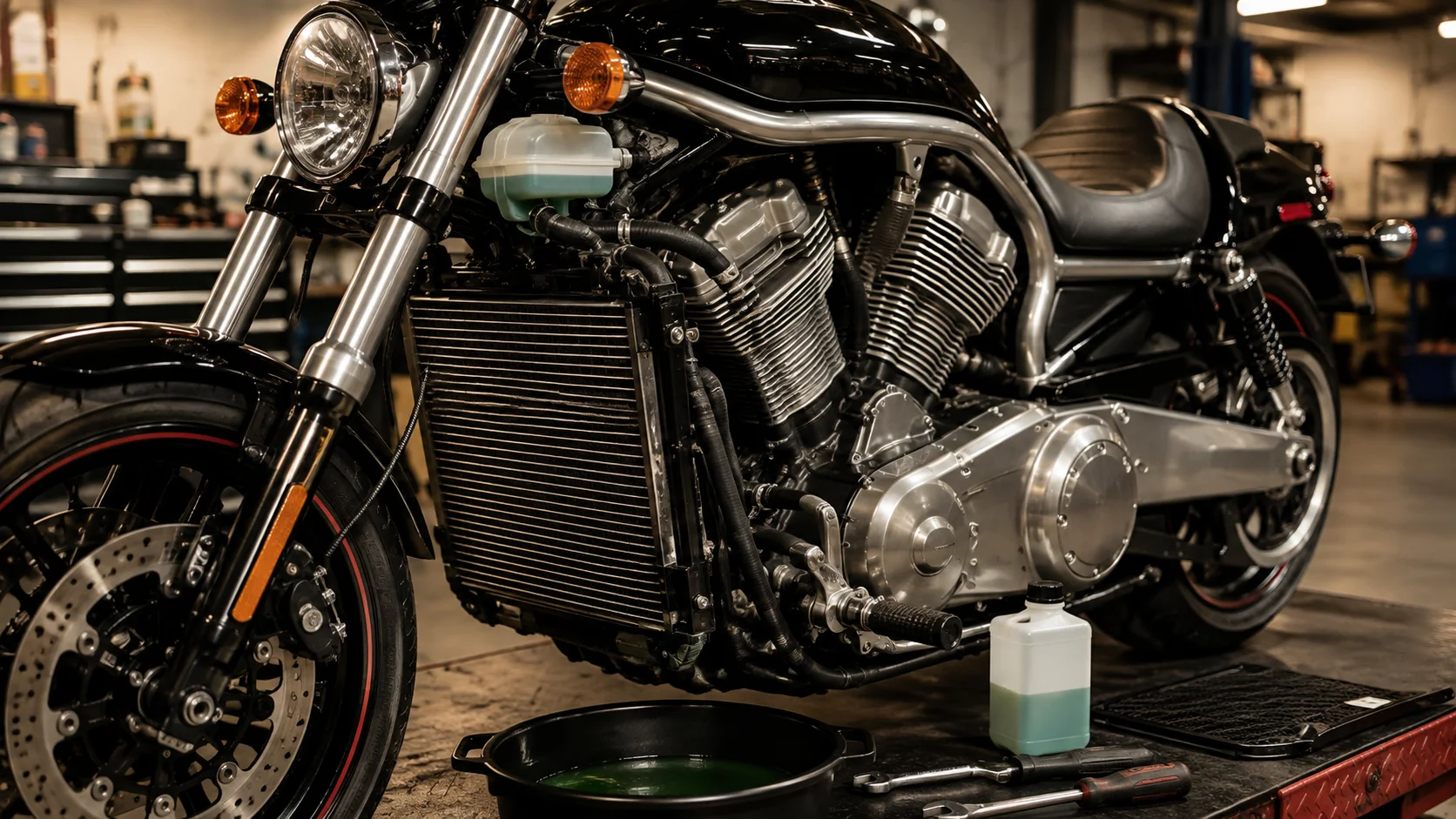 V-Rod radiator cooling system