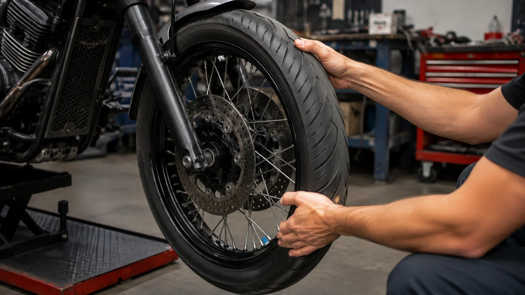 Motorcycle wheel wobble check