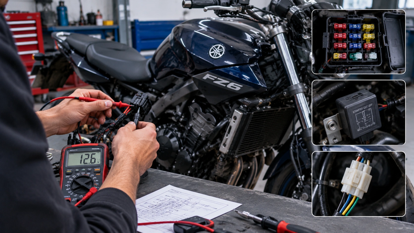 Yamaha FZ6 electrical system and fuel pump wiring diagnosis