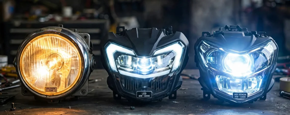 Halogen vs LED vs HID motorcycle headlights comparison