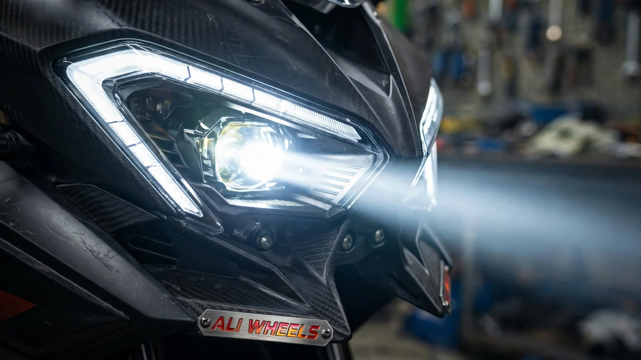 Modern LED motorcycle headlight with bright white beam